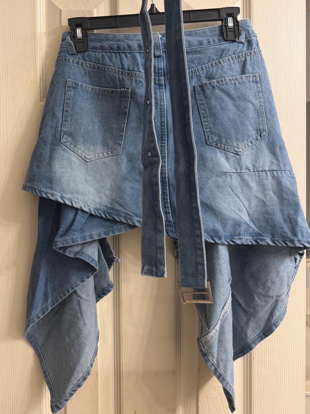 Women’s Blue Denim Asymmetric Hem Jean Skirt - Picture 3 of 3